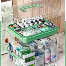 Transparent, Hypoallergenic Medication Storage Box, Large Capacity Multi-Layer Medicine Organizer For Home & Emergency Use - Green - View 4