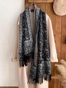 1pc Women Autumn/Winter Pseudo-Cashmere Retro Paisley Floral Jacquard Bohemian Style Warm Tasseled Scarf/Shawl - Multicolor - View 5