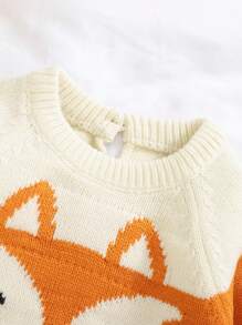 男婴圆领长袖毛衣，可爱的狐狸提花设计，柔软舒适，适合日常休闲穿着