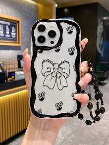 Ốp điện thoại 3D sáng tạo họa tiết kem viền lượn sóng họa tiết bướm và hoa chống rơi kèm vòng tay đính hạt thủ công, tương thích với iPhone/Galaxy/Ximi/Redmi - Nhiều màu - Xem 1