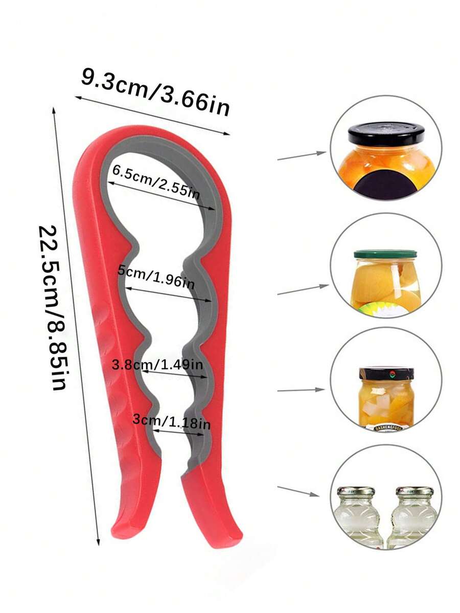 Dụng cụ mở nắp chai nhựa chống trượt đa năng 4 trong 1, dụng cụ mở nắp lon/lọ sáng tạo - Đỏ - Xem 1