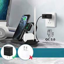 Cargador Inalámbrico 4 en 1, Soporte de Carga para iPhone y Apple Watch, Base de Carga Rápida para Apple Watch Series 1/2/3/4/5, AirPods, iPhone 11/11 pro/11 Pro MAX/XS MAX/XR/X/8 Plus - Negro - Multicolor - Ver 7