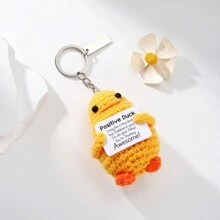 1pc Cute Shark And Duck Holding Card Design Knitted Keychain, Creative Customized Keyring, Funny Emotional Support Shark Pendant Gift, Positive Little Duck Charm, Encouragement Gift For Friends In Difficulty