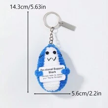 1pc Cute Shark And Duck Holding Card Design Knitted Keychain, Creative Customized Keyring, Funny Emotional Support Shark Pendant Gift, Positive Little Duck Charm, Encouragement Gift For Friends In Difficulty