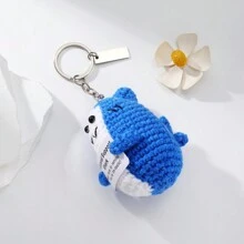 1pc Cute Shark And Duck Holding Card Design Knitted Keychain, Creative Customized Keyring, Funny Emotional Support Shark Pendant Gift, Positive Little Duck Charm, Encouragement Gift For Friends In Difficulty