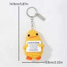 1pc Cute Shark And Duck Holding Card Design Knitted Keychain, Creative Customized Keyring, Funny Emotional Support Shark Pendant Gift, Positive Little Duck Charm, Encouragement Gift For Friends In Difficulty