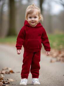 2 件套男女通用婴儿天鹅绒羊毛加厚保暖运动衫套装，秋冬