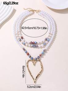 NAIZHU 1 chiếc vòng cổ mặt dây chuyền hình trái tim rỗng nhiều lớp bằng hạt thủy tinh nhuộm màu, trang sức sang trọng dành cho phụ nữ - Nhiều màu - Xem 5