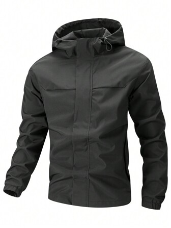 男士纯色休闲户外风衣连帽夹克，春秋季