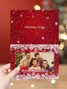 Niestandardowe karty świąteczne, niestandardowe karty bożonarodzeniowe, niestandardowe karty biurowe, niestandardowe produkty, czerwone karty z płatkami śniegu, 1 szt. spersonalizowanych prezentów, możesz dostosować swoje ekskluzywne zdjęcia i tekst, możesz wysłać do współpracowników, przyjaciół, rodziny, kolegów z klasy i innych osób, którym chcesz wysłać, przekaż im najlepsze życzenia z okazji powrotu do szkoły