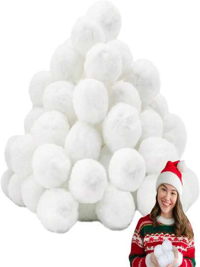 25pcs, Indoor Snowball Fight Set - Artificial Fluffy Snowballs For Indoor & Outdoor - Realistic White Faux Snow Play Balls - Christmas Tree And Winter Holiday Decorations - Family Game For Ages,Christmas Tree Snowball Fight, Outdoor Christmas Holiday Party, Atmosphere Decoration ﻿