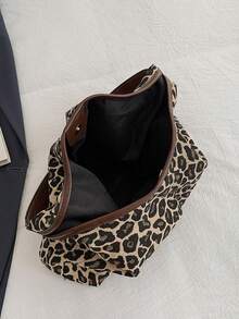 新款时尚纯色 PU 斜挎包，休闲简约法棍包，超大号 - 棕色 - 查看 4