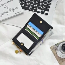 Ví ngắn hình trái tim tối giản có khóa kéo dành cho nữ, nhiều ngăn đựng thẻ, thiết kế thời trang, mới ra mắt, quà tặng Giáng sinh, quà tặng Lễ Tạ ơn cho phụ nữ - màu đen - Xem 2