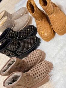 Dam Rhinestone Decor Winter Platform Snow Boots - Kamel - Visa 6
