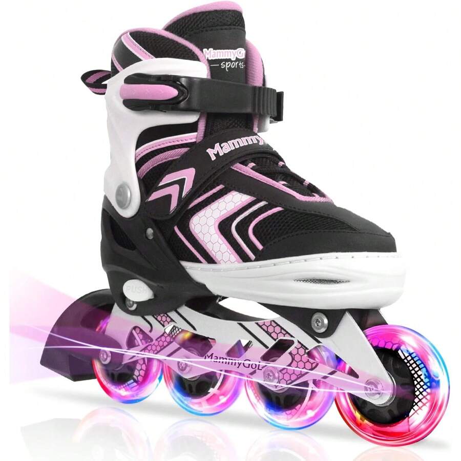 Patines en línea MammyGol con ruedas completamente iluminadas, cuchillas ajustables para principiantes, para niños y niñas - Rosa - Ver 1