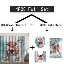 1入組/4入組可愛的高地牛淋浴簾套裝- 复古花紋浴室地墊，U型地墊，坐墊墊，防水防滑浴室裝飾配件，附有12個塑料掛鉤，70.8英寸寬x70.8英寸高 - 彩色 - 查看 5