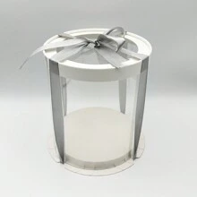 7 Inch White Clear Circular Gift Box, Wedding Birthday Party Present Box, Dust-Proof Anime Action Figure Display Case, Includes 1pc About 3 Yard Gray Ribbon Valentine's Day - White - View 5