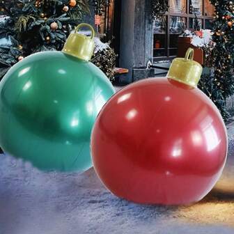 24 英寸巨型充气圣诞球，PVC 大型充气圣诞装饰，圣诞装饰球，圣诞吹球装饰品，适用于户外节日庭院草坪门廊装饰，终极节日装饰，节日户外氛围装饰派对用品