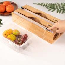 1 szt. Dozownik do folii bambusowej, organizer kuchenny z bambusa, pudełko do przechowywania folii aluminiowej i folii plastikowej, odpowiednie do kuchni