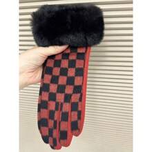 2件装女士马海毛网格条纹三色触屏手套时尚亮色手套防风保暖手套户外运动潮流手套 - 彩色 - 查看 6