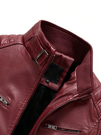 男士前拉链长袖仿皮夹克，时尚复古风，秋冬款