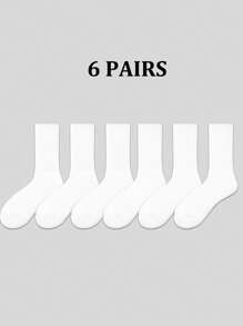 6 đôi/10 đôi Tất dài đến bắp chân sọc dọc trơn Unisex, Đen & Trắng, Tất thể thao thường ngày thoải mái, đơn giản & đa năng, Mùa thu/Đông - Nhiều màu - Xem 12