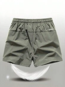 Ice Silk Sports Shorts For Boyfriend Style Men, Quick Drying Running Training Fitness Bermuda Pants, Suitable For Outdoor, Beach - 軍綠色 - 查看 3