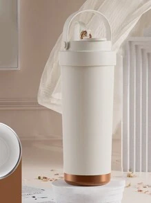 1pc High-Capacity, Stylish Ceramic Lined Double Wall Vacuum Insulated Water Bottle/Coffee Mug With Straw, Portable Back To School