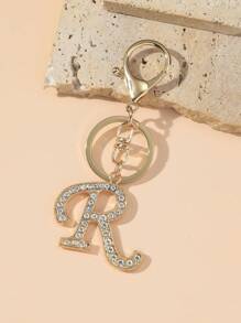 1 件女士时尚 A-Z 字母水钻装饰钥匙链吊坠钥匙圈钱包手提包饰品 - 銀色 - 查看 7