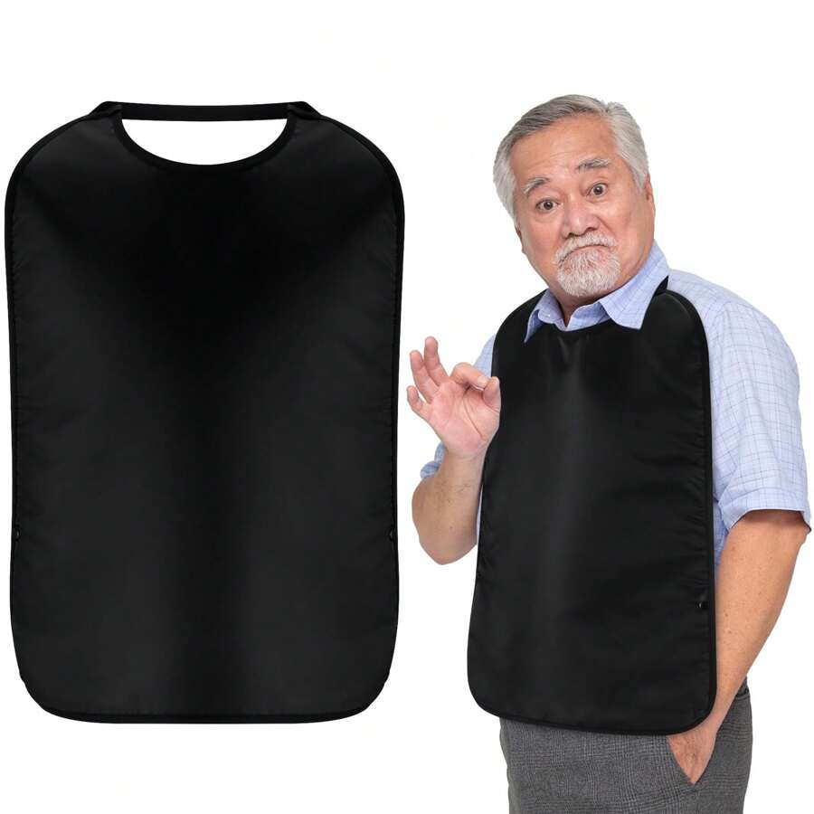 1 chiếc Yếm/Khăn choàng ăn uống có thể tái sử dụng dành cho người lớn, người cao tuổi, giúp duy trì sự trang trọng khi ăn uống, có thể giặt được - màu đen - Xem 1