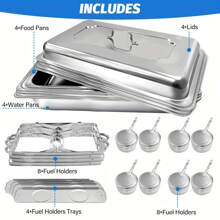 4 Packs 8QT Full Size Chafing Dish Buffet Set, Stainless Steel Food Warmer Kit With Lids, Food Pans, Water Pan And Fuel Holders For Restaurant Catering Parties Weddings - 4 Pack - View 9