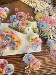 10 张/包复古大尺寸贴纸套装：蒲公英、贝壳光泽、闪光效果，适用于日记、剪贴簿、装饰和 DIY - 彩色 - 查看 5