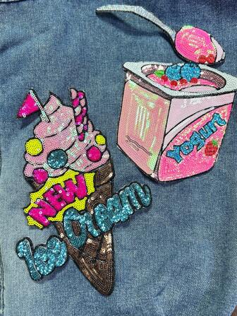 1 件装甜美草莓酸奶亮片食物刺绣贴片可爱时尚服装装饰熨烫贴片 DIY 配饰夏季、学校