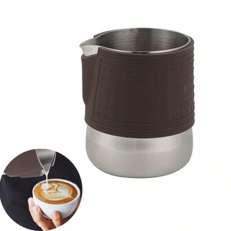 1PC Black Brown Silicone Stainless Steel Milk Frothing Jug Cafe Coffee Mug Frother Latte Pitcher Foam Cup Coffee Pot, A Great Gift For Drip Coffee Maker Coffee Making Kit Back To School