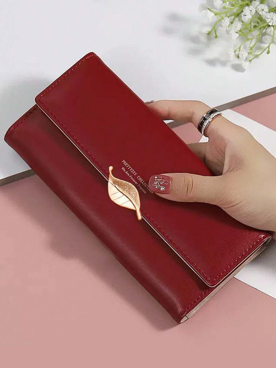 Mới về Ví cầm tay dài gấp ba thời trang phổ biến màu đỏ tía, Ví cầm tay nữ thanh lịch cao cấp bằng da PU Hàn Quốc có nhiều ngăn đựng thẻ & sức chứa lớn để làm quà tặng thường ngày/tiệc tùng, đựng điện thoại/thẻ
