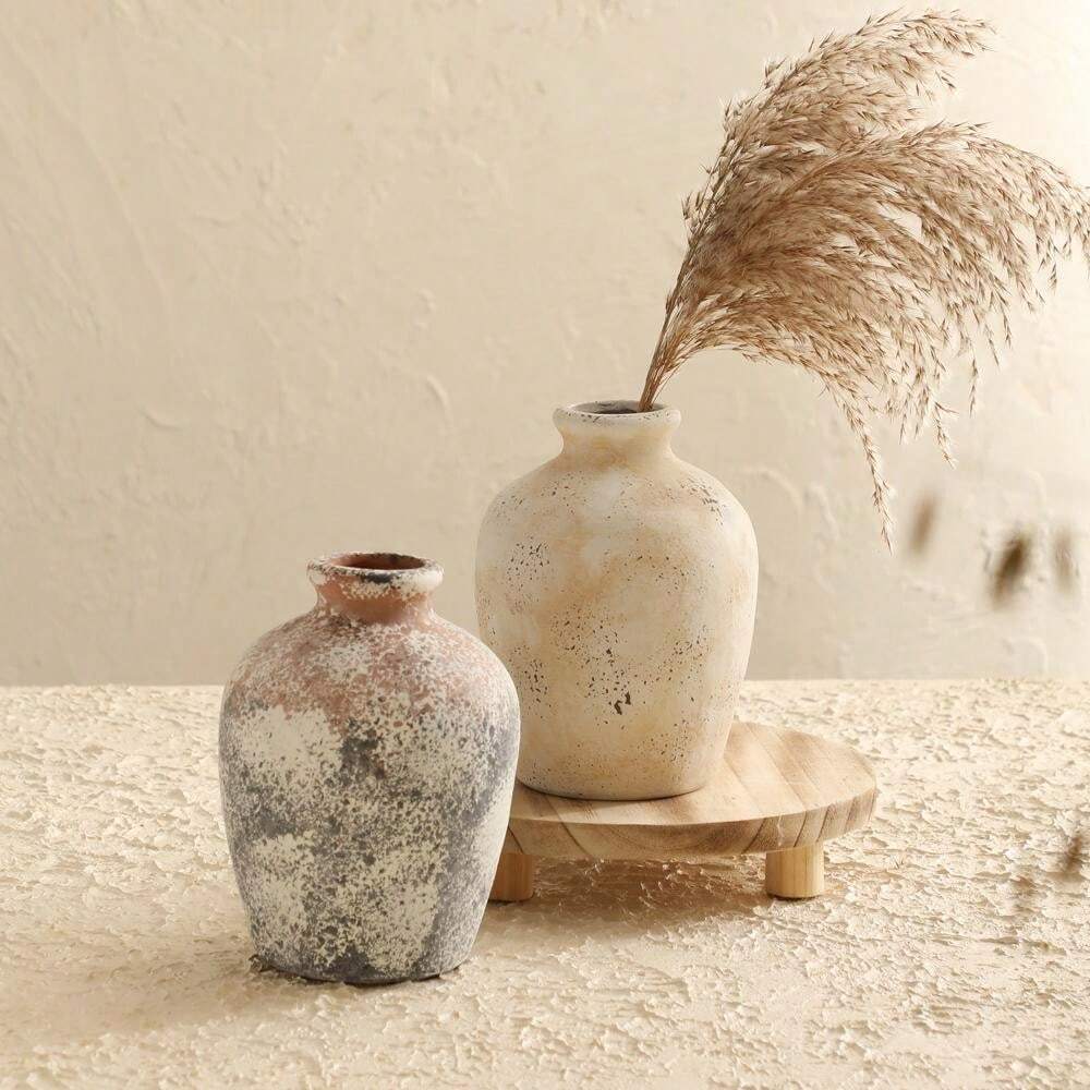 Jarrón Grande De Cerámica Blanca Rústica - 11.8 Pulgadas, Estilo Granja Vintage, Decoración Bohemia O Moderna