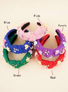 1 件糖果色可爱蝴蝶结心形面料发带，带闪亮水钻，女孩头饰，适合节日礼物、派对、舞会、日常佩戴情人节 - 彩色 - 查看 12