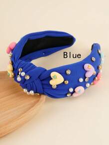 1 件糖果色可爱蝴蝶结心形面料发带，带闪亮水钻，女孩头饰，适合节日礼物、派对、舞会、日常佩戴情人节 - 彩色 - 查看 7