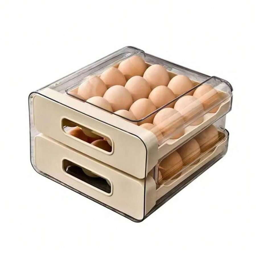 Giá để trứng hai lớp Hộp đựng trứng Hộp đựng thực phẩm Hộp đựng trứng Tổ chức tủ lạnh nhà bếp - Màu be - Xem 1