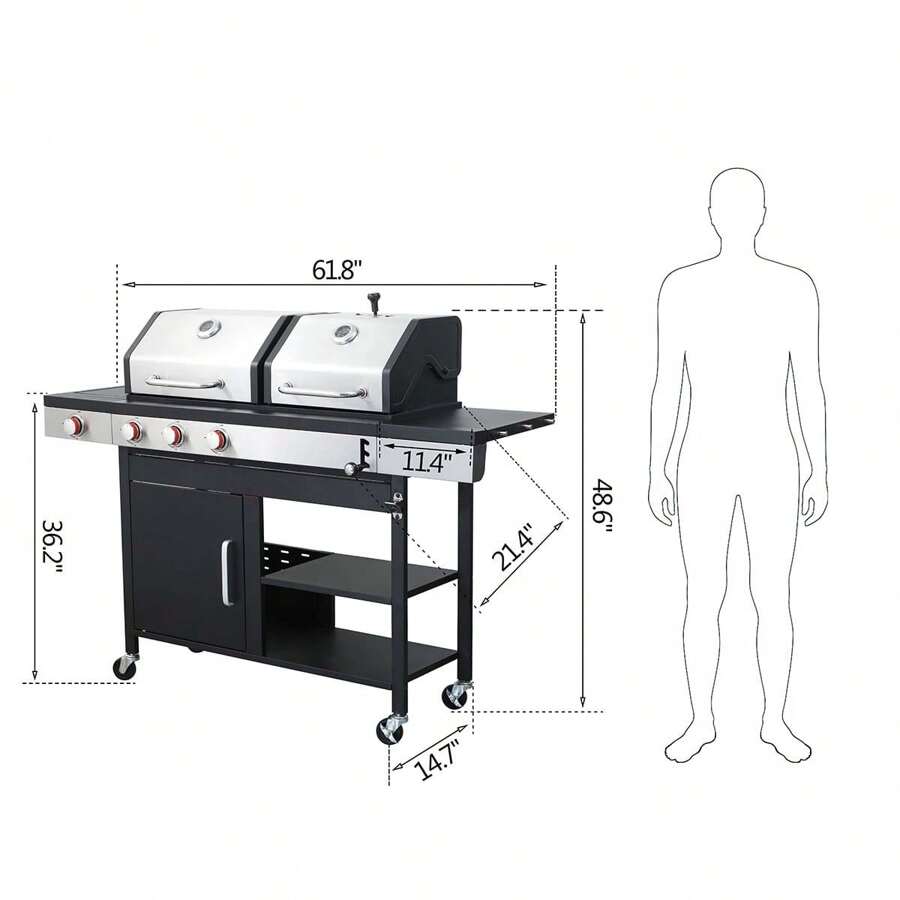 3 Burner BBQ Propane Gas Grill With Side Burner, Combined With Charcoal ...