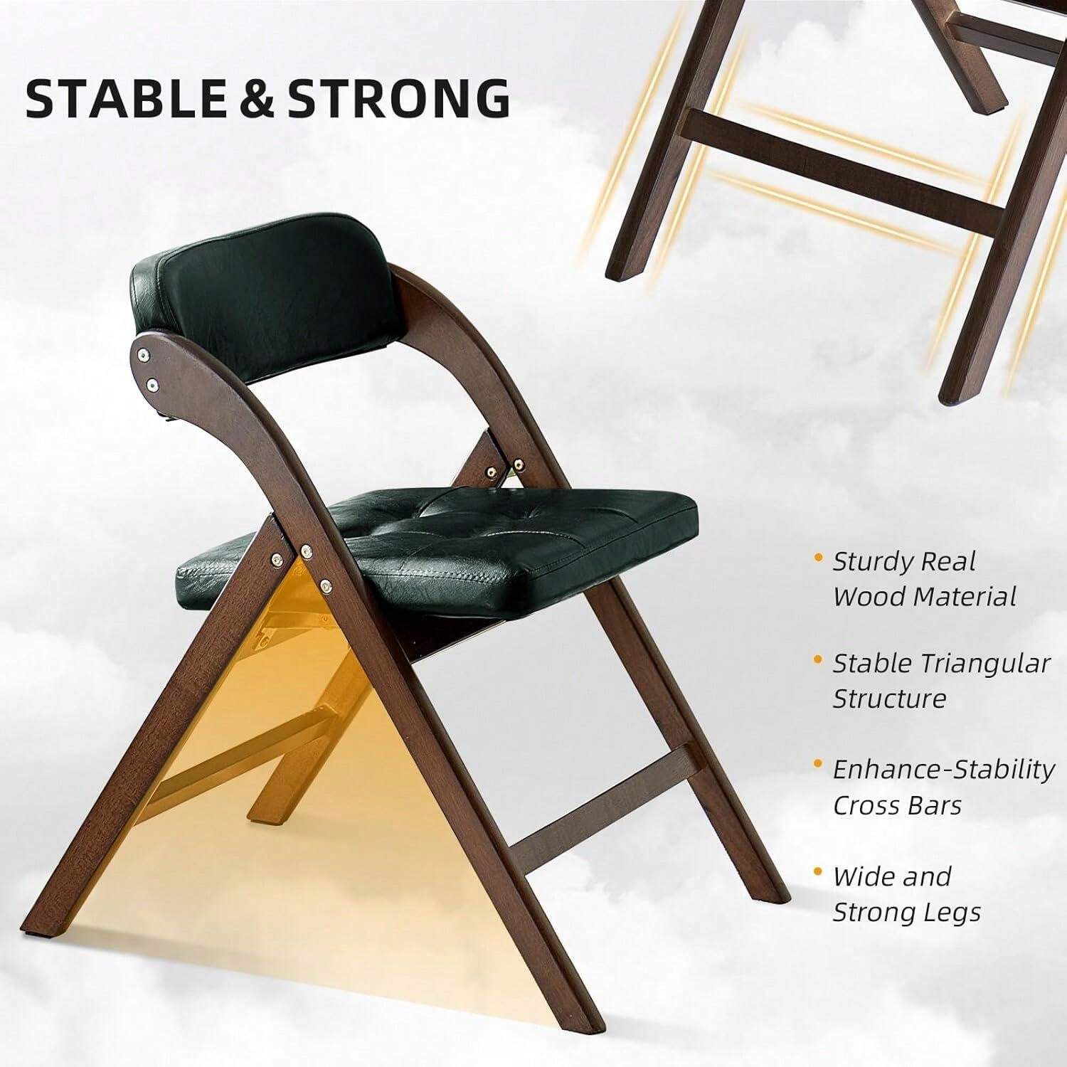 Wood Folding Chairs Set Of 2, Stackable Wooden Foldable Chair With