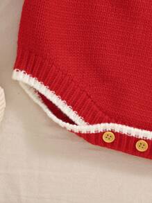 Elegant Red Holiday Style Baby Onesie, Infant Girls' Long Sleeve Romper With Bow Decor, Soft & Comfortable Crawler Bodysuit, Necessary For Outings, Adorable Design To Nurture Every Step Of Baby Growth