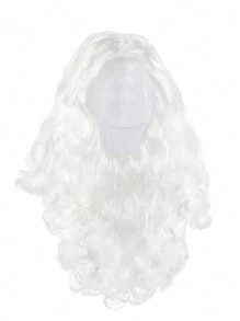 1 套假胡子假发帽，圣诞老人服装，带长卷曲合成假发和胡子，蓬松圣诞帽，涤纶纤维，逼真的圣诞配饰，非常适合节日服装 - 彩色 - 查看 5