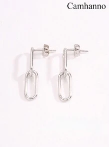 1pair Minimalist Stainless Steel Chain Drop Earrings, Suitable For Women's Daily Adornment - Silver - View 8
