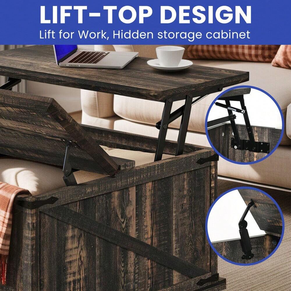 Dual Lift Top Coffee Table Rustic Square Hidden Storage Farmhouse