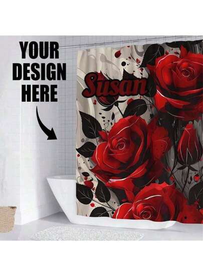 1pc Customized Flannel Shower Curtain, Custom Background, Custom Wedding Shower Curtain, Personalized Image, Custom Image, Extra Thick & Soft, Suitable For All Seasons, Family/Friend Images, Great Gift For Friends And Family Home Bathroom Decor Fall Decor Bathroom Accessories Back To School