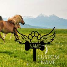 1pc Custom Angel Wings Paw Pet Memorial Garden Stake,Personalized Grave Marker Stake,Pet Cat Dog Memorial Yard Stake,Outdoor Garden,Custom Butterfly Cross Memorial Garden Stake,Custom Memorial Cross With Wings Metal Stake