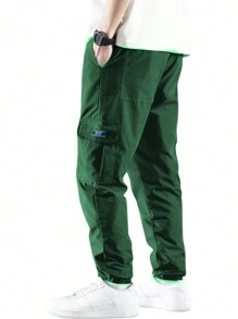 1 pieza Pantalones cargo de estilo informal para hombre, pantalones largos con ajuste holgado, cordón en el tobillo, pantalones deportivos versátiles, Primavera/Verano 2024