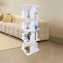 360° Rotating Bookshelf, 4 Tier Standing Bookcase, Small Corner Bookcase - White - View 1