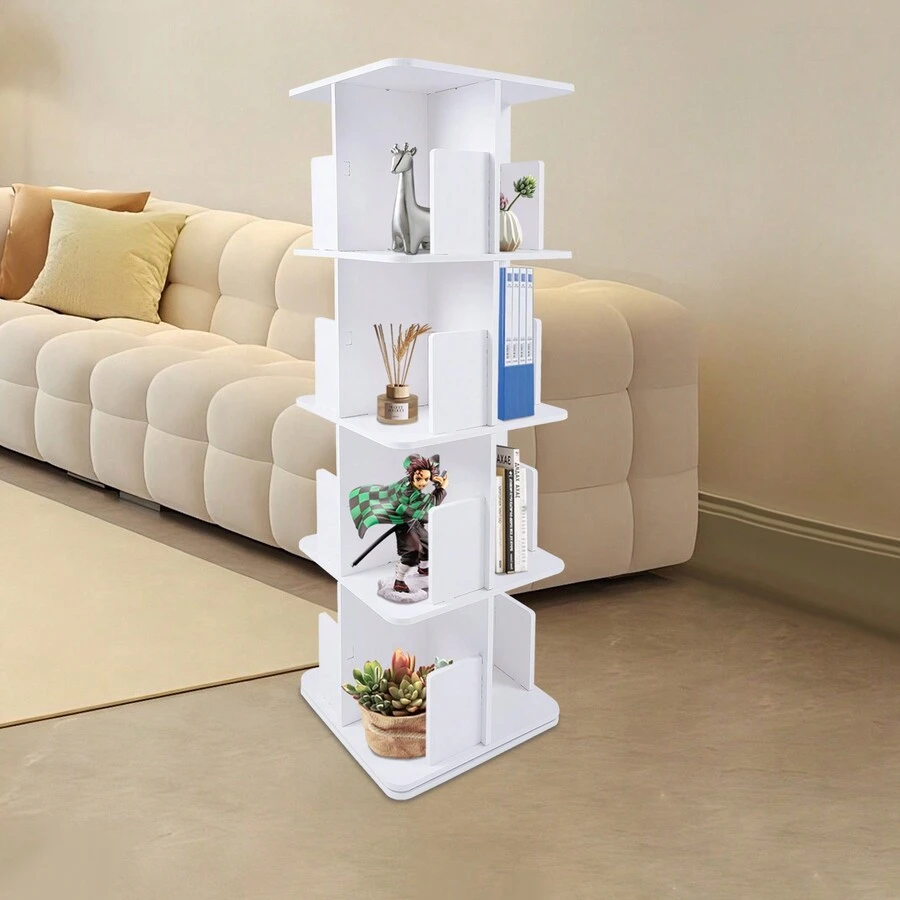 360° Rotating Bookshelf, 4 Tier Standing Bookcase, Small Corner Bookcase - White - View 1